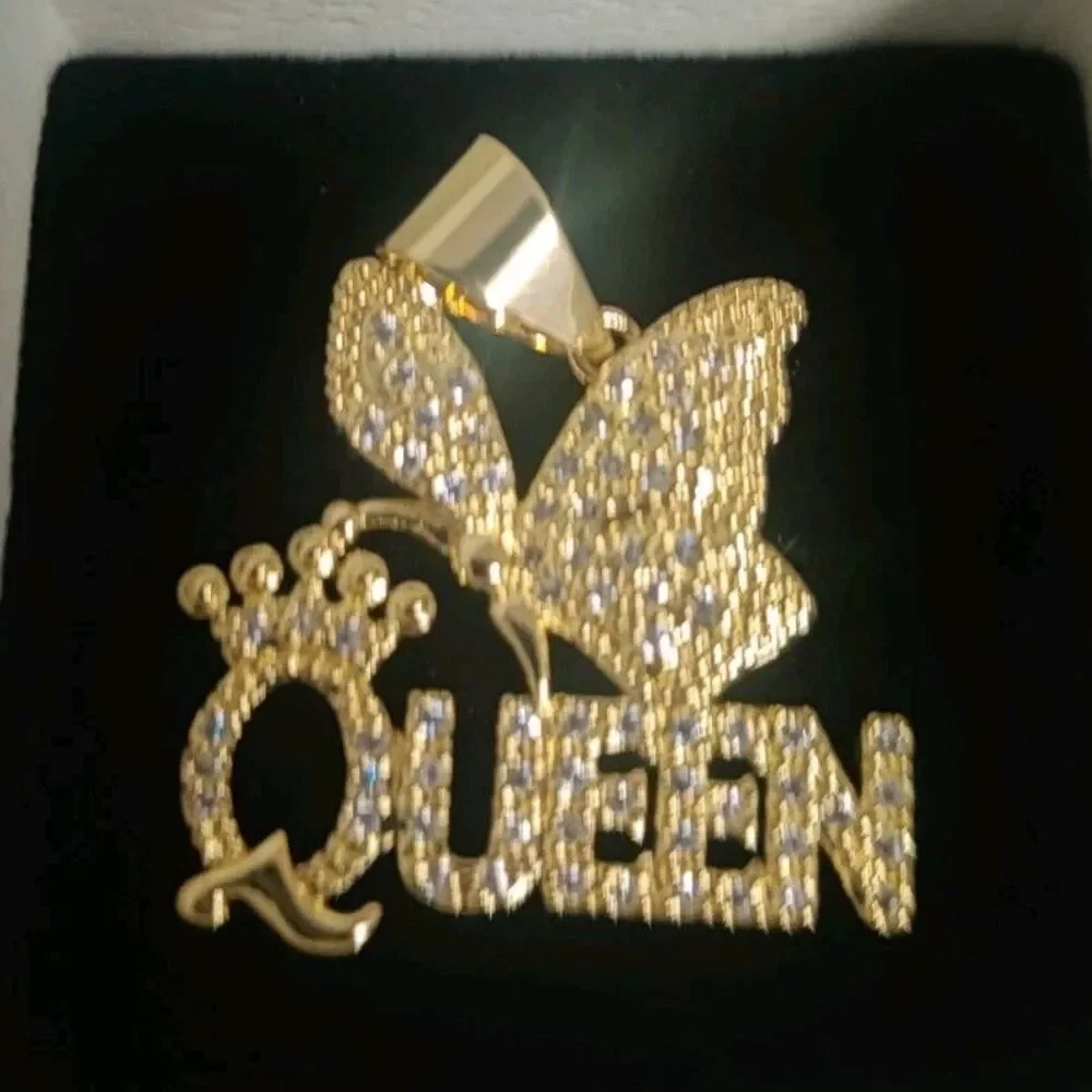 GoldenHour Jewelry Queen CZ Charm Pendant Yellow Gold Tone Clear Cubic Zirconia
